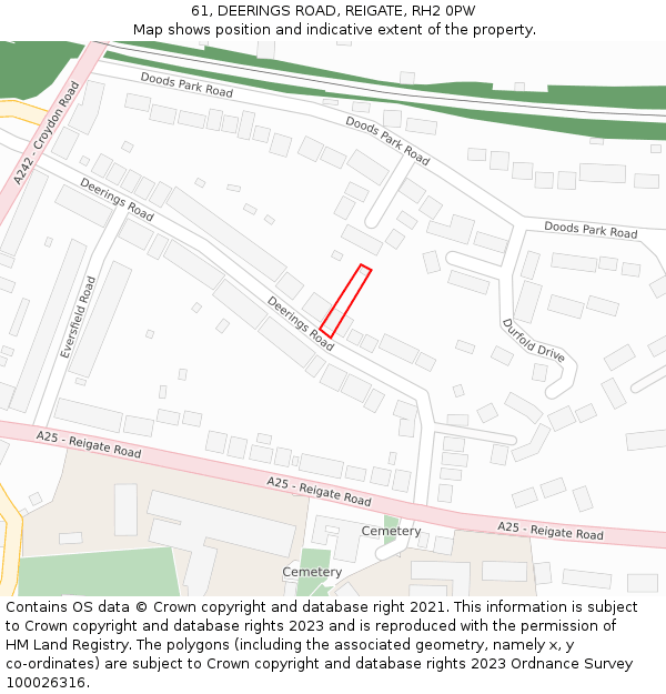 61, DEERINGS ROAD, REIGATE, RH2 0PW: Location map and indicative extent of plot