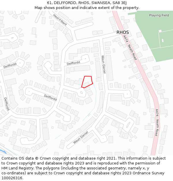61, DELFFORDD, RHOS, SWANSEA, SA8 3EJ: Location map and indicative extent of plot