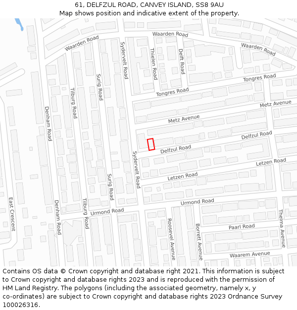61, DELFZUL ROAD, CANVEY ISLAND, SS8 9AU: Location map and indicative extent of plot