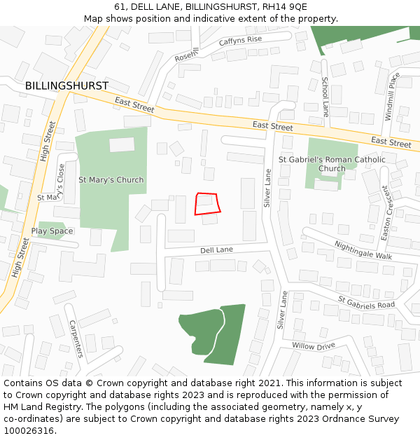 61, DELL LANE, BILLINGSHURST, RH14 9QE: Location map and indicative extent of plot