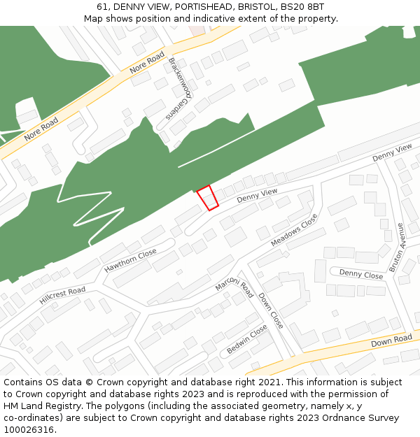 61, DENNY VIEW, PORTISHEAD, BRISTOL, BS20 8BT: Location map and indicative extent of plot