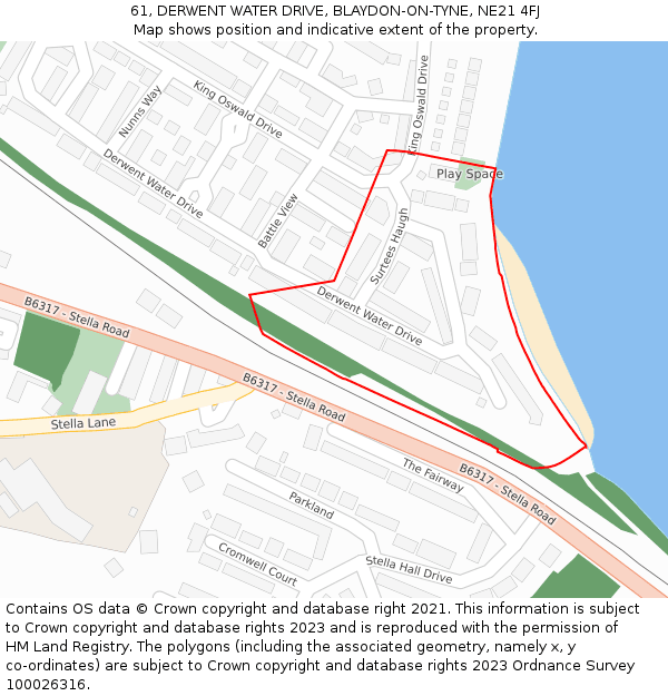 61, DERWENT WATER DRIVE, BLAYDON-ON-TYNE, NE21 4FJ: Location map and indicative extent of plot