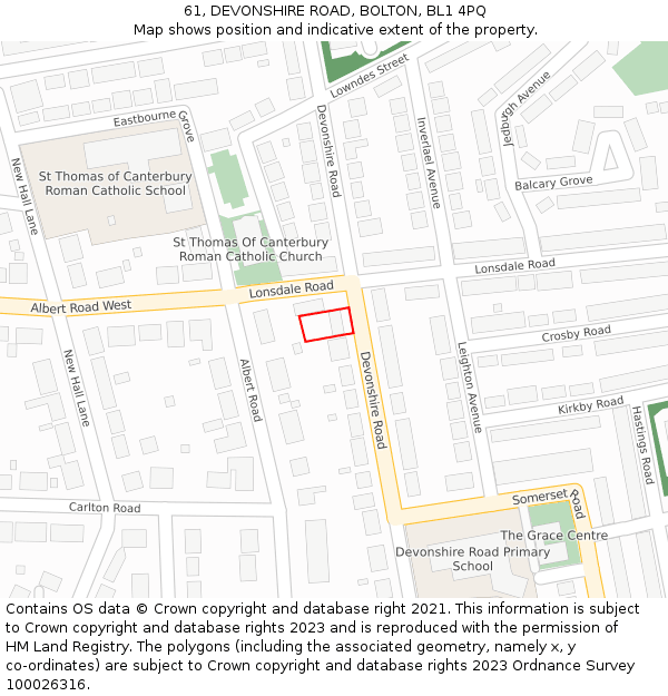 61, DEVONSHIRE ROAD, BOLTON, BL1 4PQ: Location map and indicative extent of plot