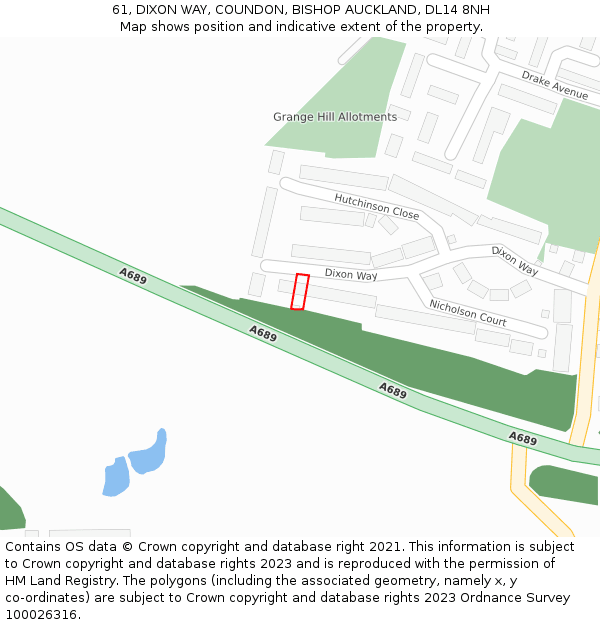 61, DIXON WAY, COUNDON, BISHOP AUCKLAND, DL14 8NH: Location map and indicative extent of plot