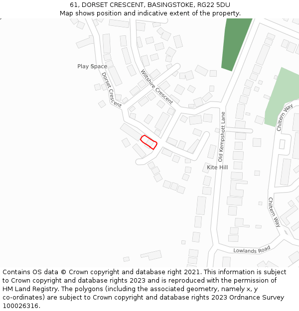 61, DORSET CRESCENT, BASINGSTOKE, RG22 5DU: Location map and indicative extent of plot