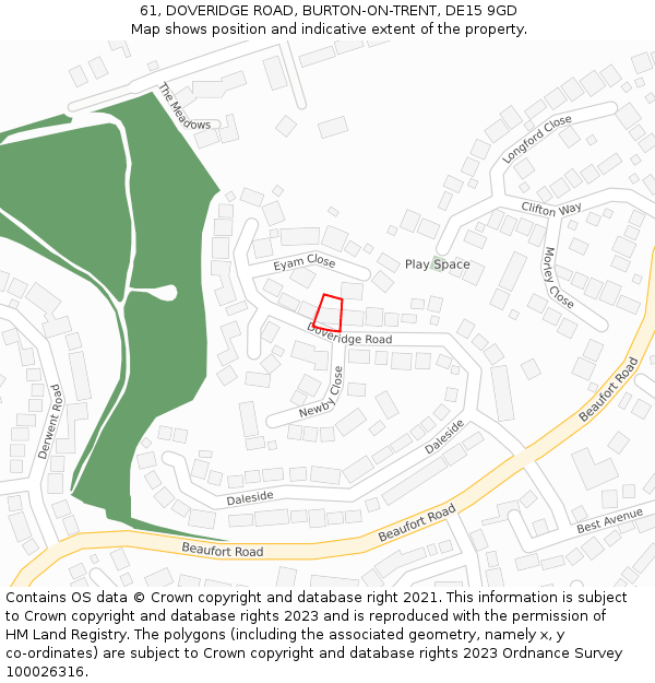 61, DOVERIDGE ROAD, BURTON-ON-TRENT, DE15 9GD: Location map and indicative extent of plot