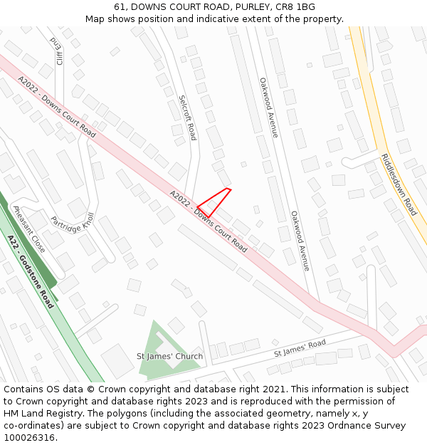 61, DOWNS COURT ROAD, PURLEY, CR8 1BG: Location map and indicative extent of plot