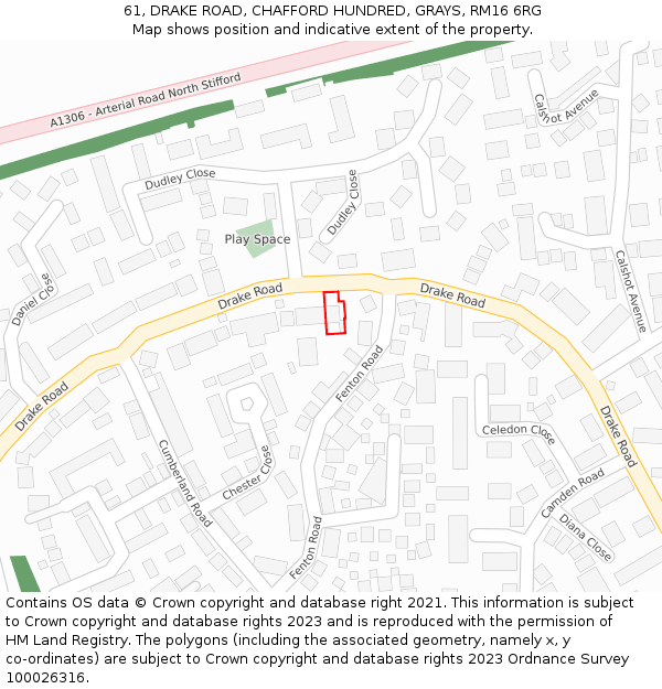 61, DRAKE ROAD, CHAFFORD HUNDRED, GRAYS, RM16 6RG: Location map and indicative extent of plot