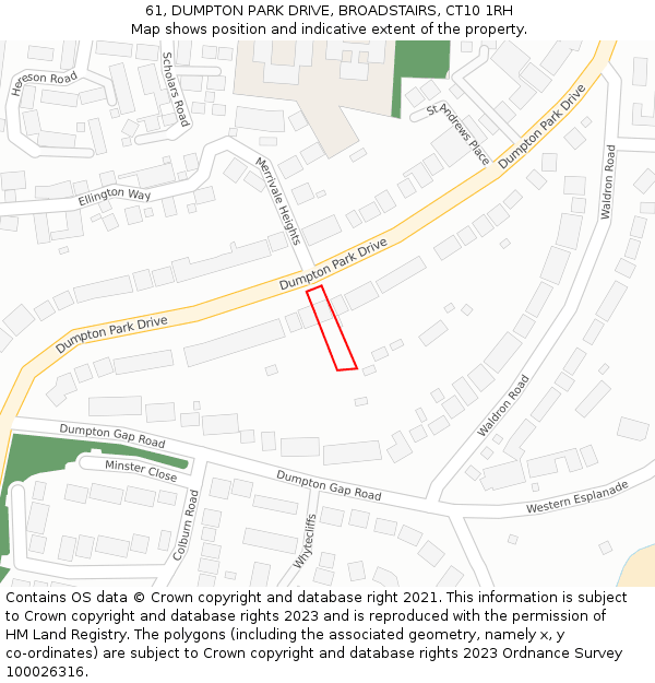 61, DUMPTON PARK DRIVE, BROADSTAIRS, CT10 1RH: Location map and indicative extent of plot