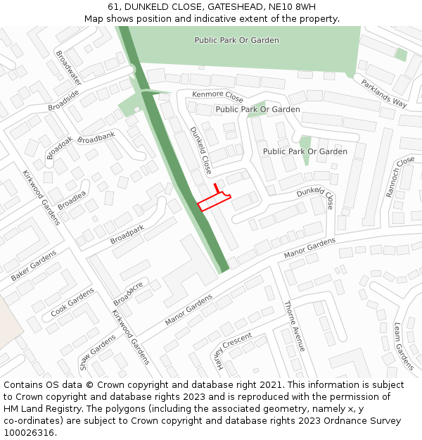 61, DUNKELD CLOSE, GATESHEAD, NE10 8WH: Location map and indicative extent of plot