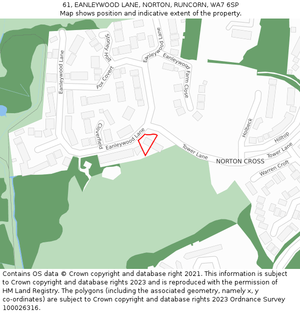 61, EANLEYWOOD LANE, NORTON, RUNCORN, WA7 6SP: Location map and indicative extent of plot