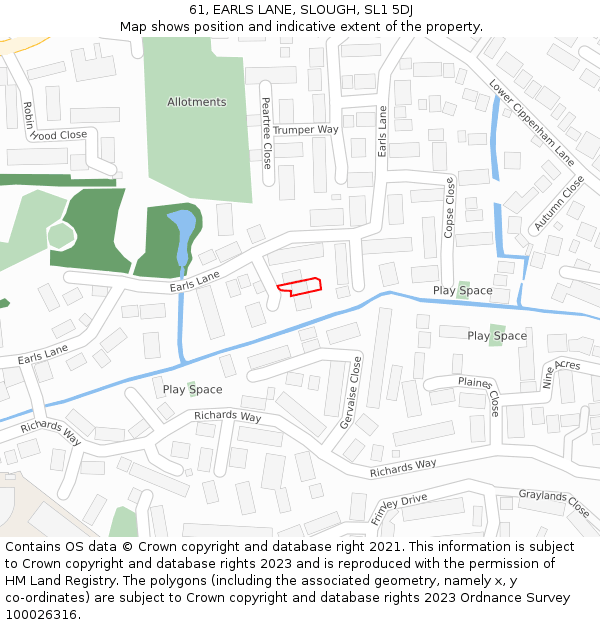 61, EARLS LANE, SLOUGH, SL1 5DJ: Location map and indicative extent of plot