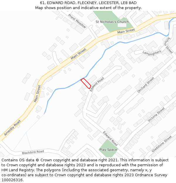 61, EDWARD ROAD, FLECKNEY, LEICESTER, LE8 8AD: Location map and indicative extent of plot