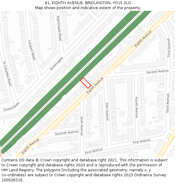 61, EIGHTH AVENUE, BRIDLINGTON, YO15 2LG: Location map and indicative extent of plot