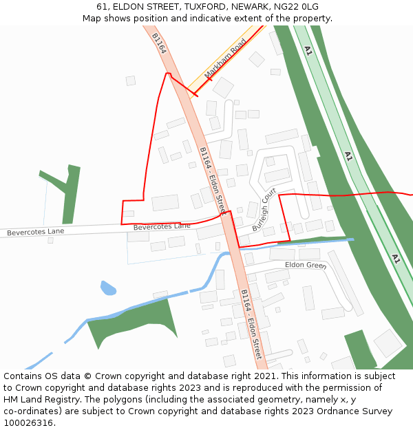 61, ELDON STREET, TUXFORD, NEWARK, NG22 0LG: Location map and indicative extent of plot