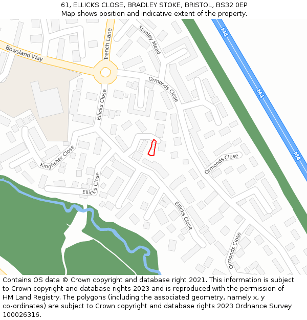 61, ELLICKS CLOSE, BRADLEY STOKE, BRISTOL, BS32 0EP: Location map and indicative extent of plot