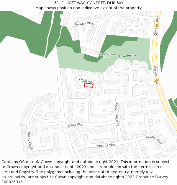 61, ELLIOTT WAY, CONSETT, DH8 5XY: Location map and indicative extent of plot