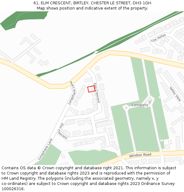 61, ELM CRESCENT, BIRTLEY, CHESTER LE STREET, DH3 1GH: Location map and indicative extent of plot