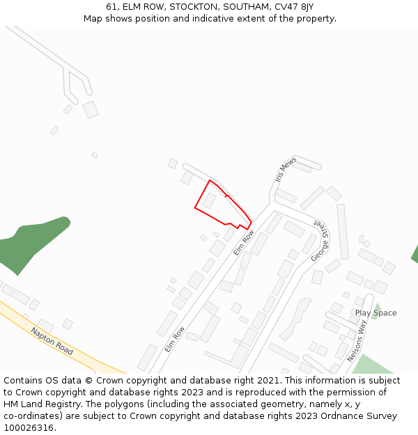 61, ELM ROW, STOCKTON, SOUTHAM, CV47 8JY: Location map and indicative extent of plot