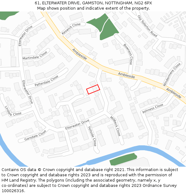 61, ELTERWATER DRIVE, GAMSTON, NOTTINGHAM, NG2 6PX: Location map and indicative extent of plot