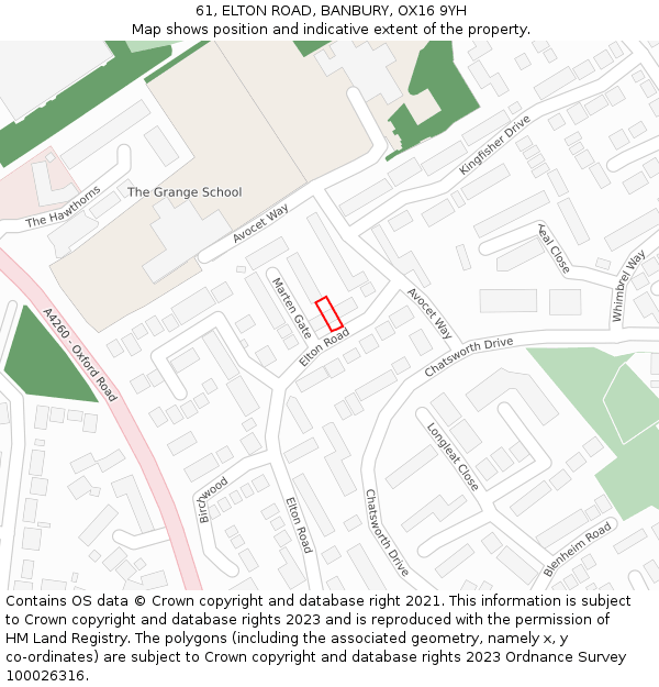 61, ELTON ROAD, BANBURY, OX16 9YH: Location map and indicative extent of plot