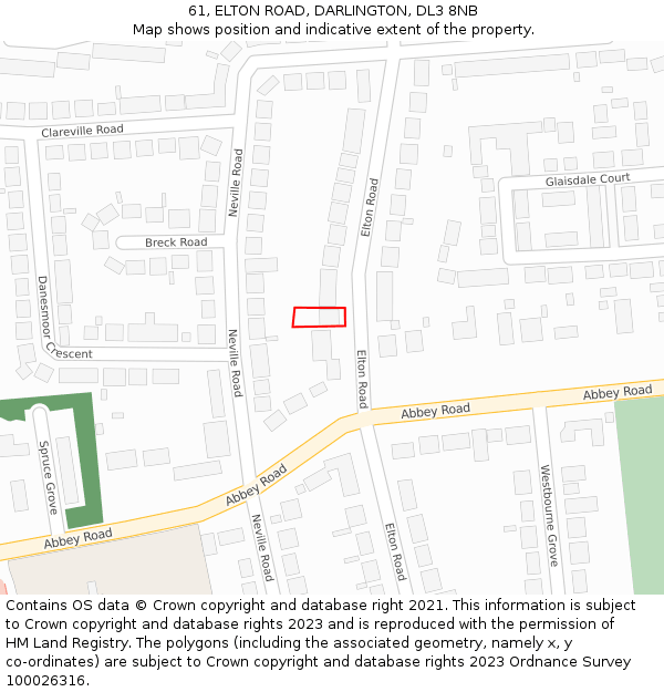 61, ELTON ROAD, DARLINGTON, DL3 8NB: Location map and indicative extent of plot