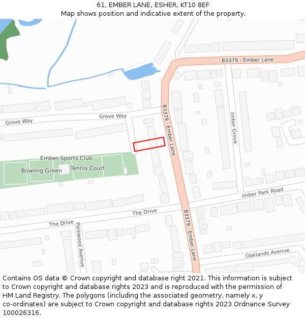 61, EMBER LANE, ESHER, KT10 8EF: Location map and indicative extent of plot