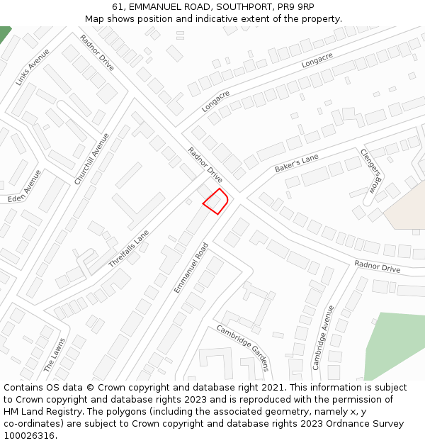 61, EMMANUEL ROAD, SOUTHPORT, PR9 9RP: Location map and indicative extent of plot