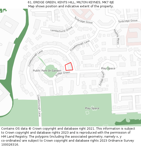 61, ERIDGE GREEN, KENTS HILL, MILTON KEYNES, MK7 6JE: Location map and indicative extent of plot