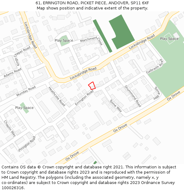 61, ERRINGTON ROAD, PICKET PIECE, ANDOVER, SP11 6XF: Location map and indicative extent of plot