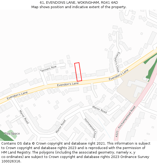 61, EVENDONS LANE, WOKINGHAM, RG41 4AD: Location map and indicative extent of plot