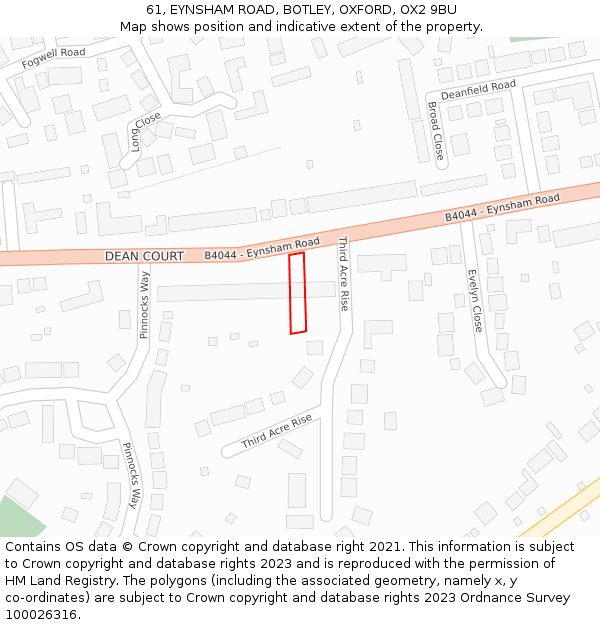 61, EYNSHAM ROAD, BOTLEY, OXFORD, OX2 9BU: Location map and indicative extent of plot