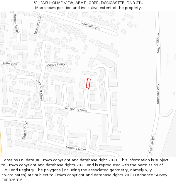 61, FAIR HOLME VIEW, ARMTHORPE, DONCASTER, DN3 3TU: Location map and indicative extent of plot