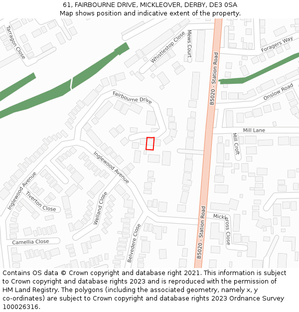 61, FAIRBOURNE DRIVE, MICKLEOVER, DERBY, DE3 0SA: Location map and indicative extent of plot