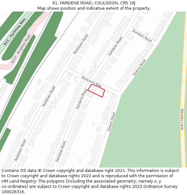 61, FAIRDENE ROAD, COULSDON, CR5 1RJ: Location map and indicative extent of plot