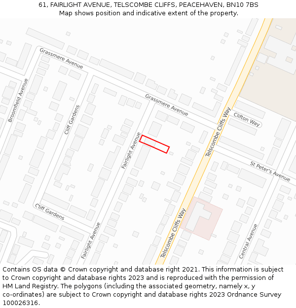 61, FAIRLIGHT AVENUE, TELSCOMBE CLIFFS, PEACEHAVEN, BN10 7BS: Location map and indicative extent of plot