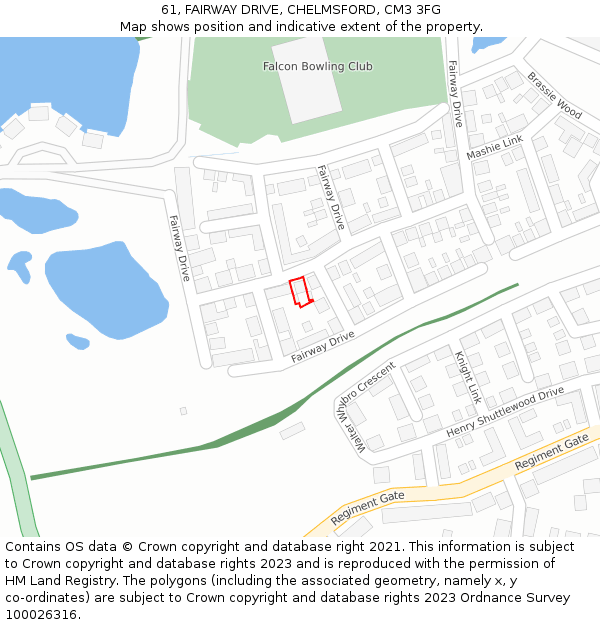 61, FAIRWAY DRIVE, CHELMSFORD, CM3 3FG: Location map and indicative extent of plot