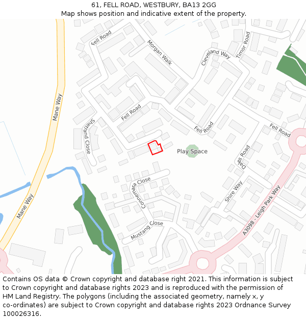 61, FELL ROAD, WESTBURY, BA13 2GG: Location map and indicative extent of plot