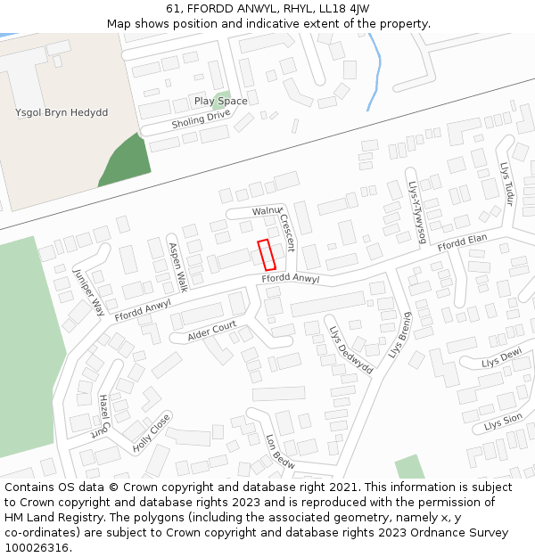 61, FFORDD ANWYL, RHYL, LL18 4JW: Location map and indicative extent of plot