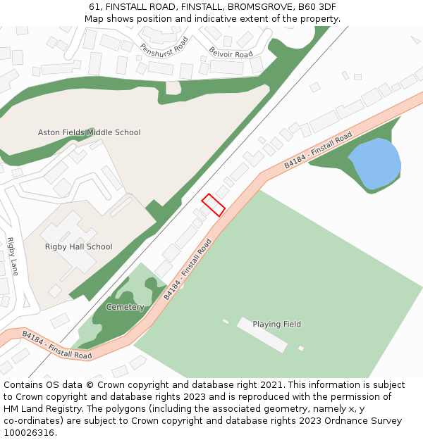 61, FINSTALL ROAD, FINSTALL, BROMSGROVE, B60 3DF: Location map and indicative extent of plot