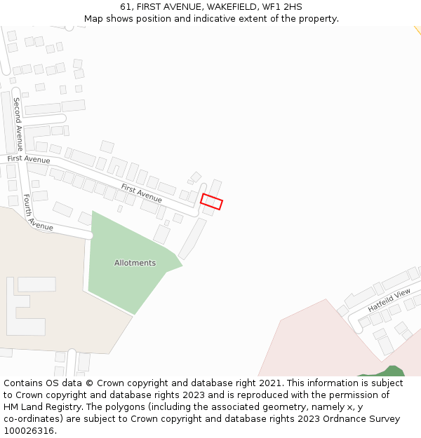 61, FIRST AVENUE, WAKEFIELD, WF1 2HS: Location map and indicative extent of plot