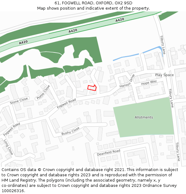 61, FOGWELL ROAD, OXFORD, OX2 9SD: Location map and indicative extent of plot