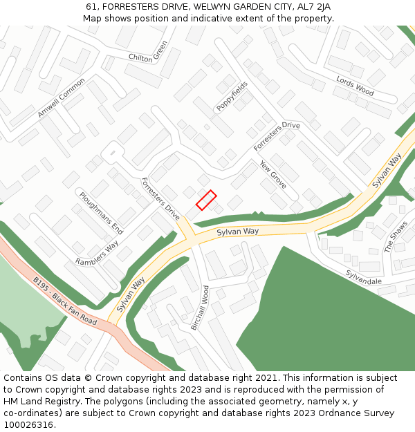 61, FORRESTERS DRIVE, WELWYN GARDEN CITY, AL7 2JA: Location map and indicative extent of plot