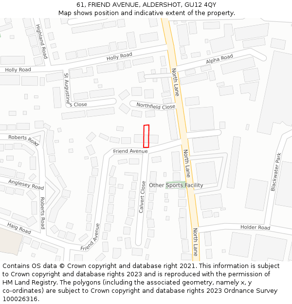 61, FRIEND AVENUE, ALDERSHOT, GU12 4QY: Location map and indicative extent of plot