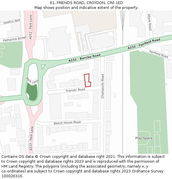 61, FRIENDS ROAD, CROYDON, CR0 1ED: Location map and indicative extent of plot