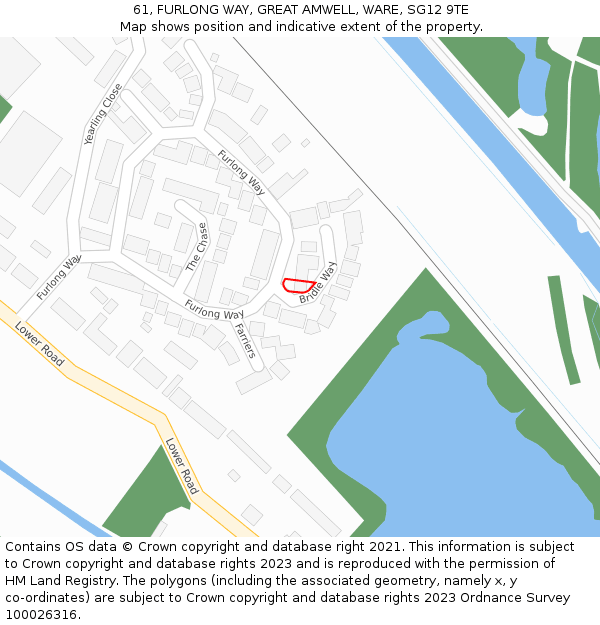 61, FURLONG WAY, GREAT AMWELL, WARE, SG12 9TE: Location map and indicative extent of plot