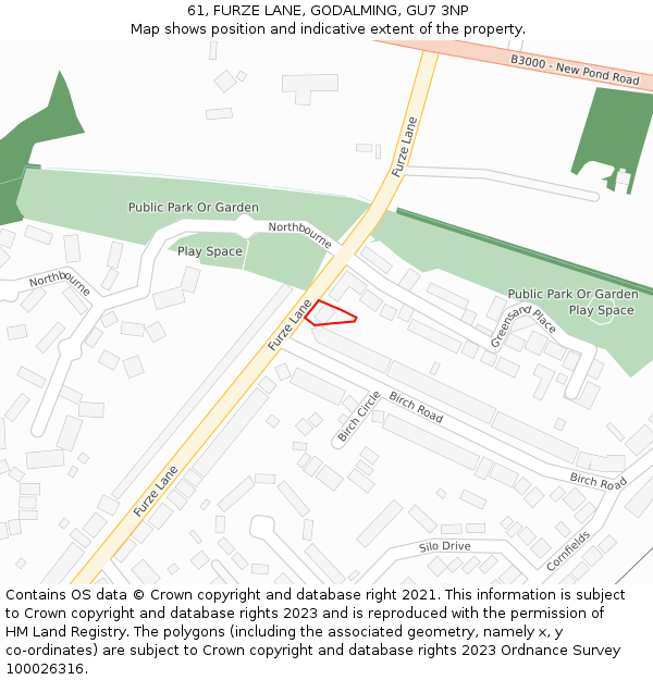 61, FURZE LANE, GODALMING, GU7 3NP: Location map and indicative extent of plot