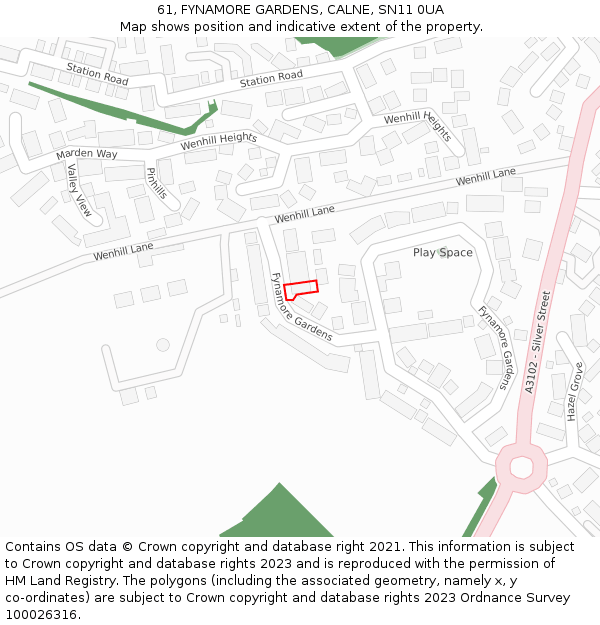 61, FYNAMORE GARDENS, CALNE, SN11 0UA: Location map and indicative extent of plot