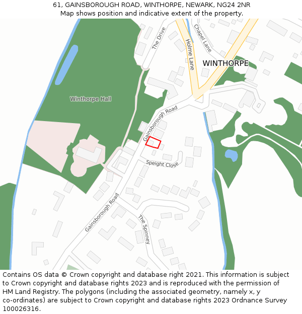 61, GAINSBOROUGH ROAD, WINTHORPE, NEWARK, NG24 2NR: Location map and indicative extent of plot