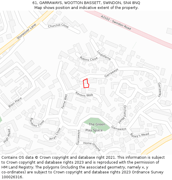 61, GARRAWAYS, WOOTTON BASSETT, SWINDON, SN4 8NQ: Location map and indicative extent of plot